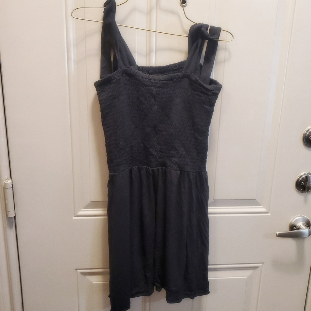 Black Smocked Tank Top with Tie Straps